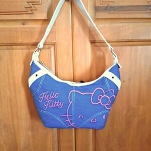 NEW Sanrio Y2K Hello Kitty Embroidered Crescent Denim Shoulder Handbag Purse